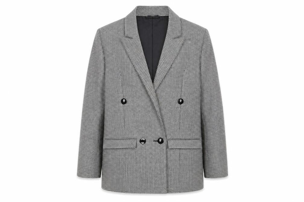 Front view of TopCoat Women's Black Houndstooth Blazer, size 10