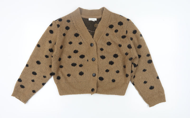 Topshop Women's Brown Polka Dot Cardigan Size S
