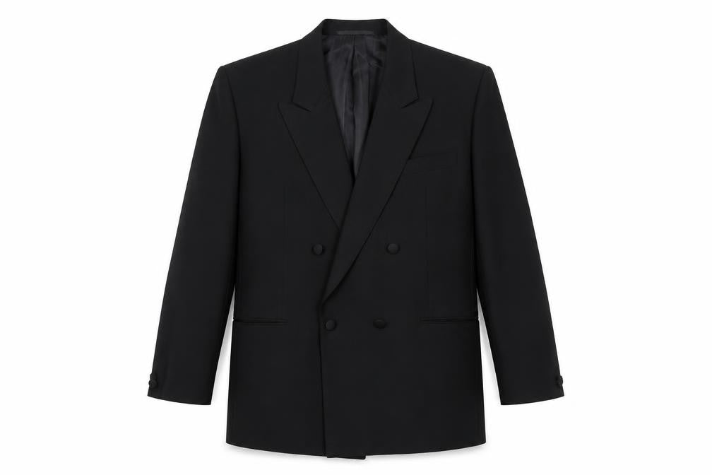 Front view of Weidenmann Men's Black Double-Breasted Blazer 44S