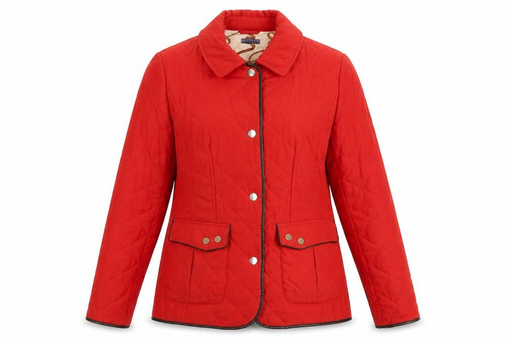 Front view of Concept k Women's Red Quilted Jacket, size 12, Classic