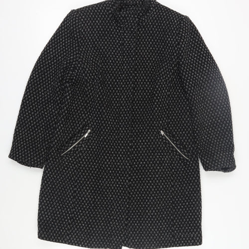 BHS Women's Black Long Geometric Overcoat Size 14