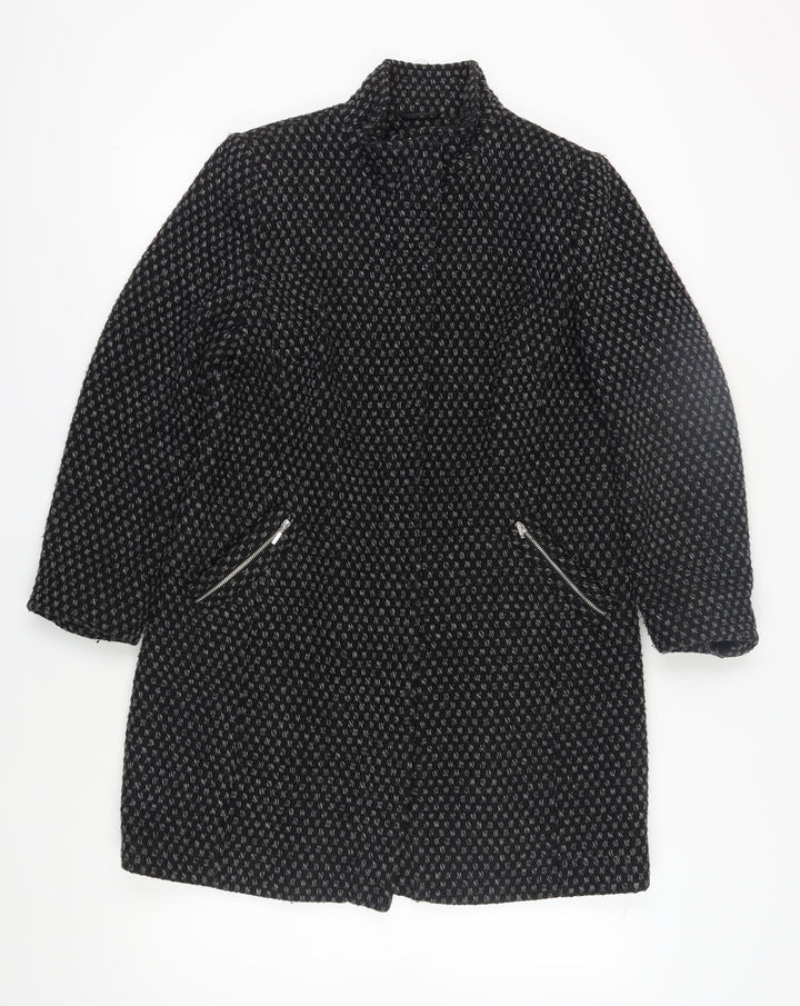 BHS Women's Black Long Geometric Overcoat Size 14