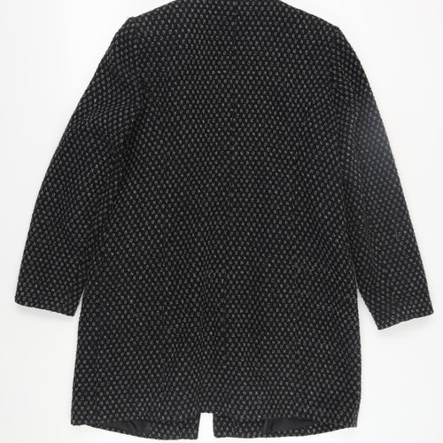 BHS Women's Black Long Geometric Overcoat Size 14