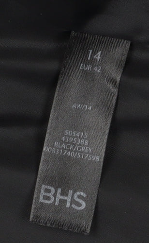 BHS Women's Black Long Geometric Overcoat Size 14