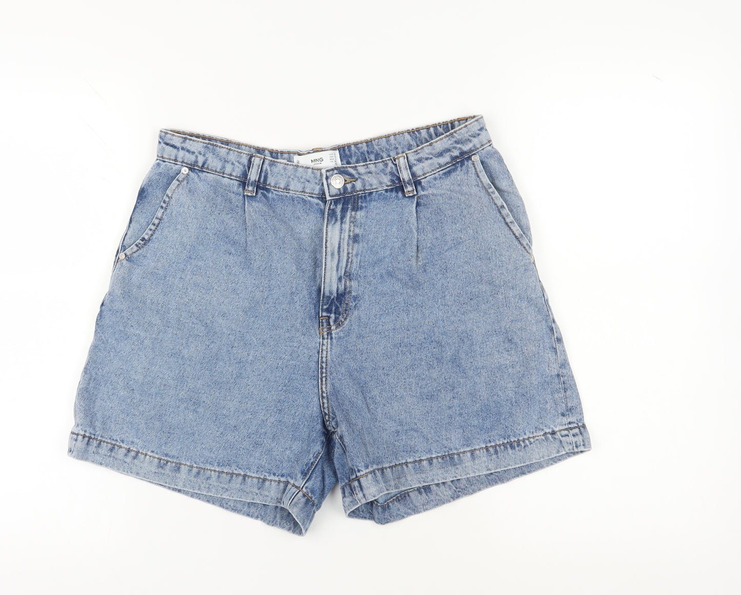 MNG Women's Blue Denim Mom Shorts UK 14