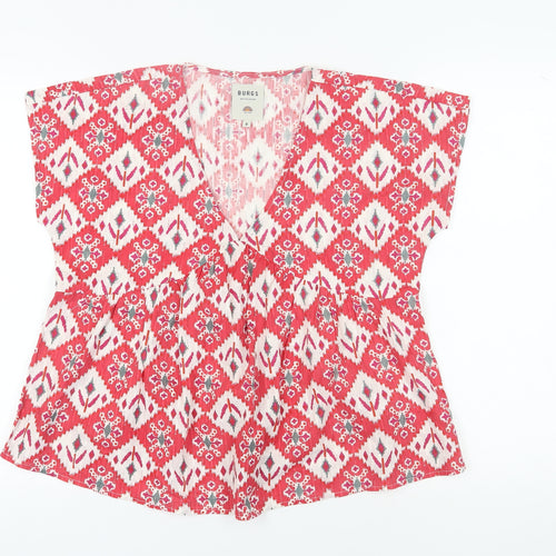 Burgs Women's Geometric Red Blouse UK Size 8