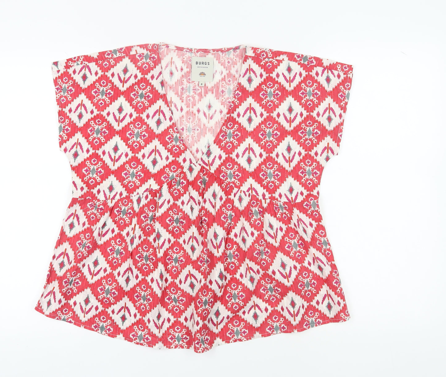 Burgs Women's Geometric Red Blouse UK Size 8