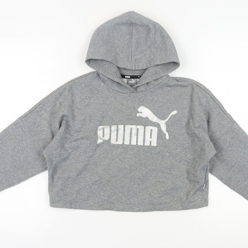 Puma Girls Grey Hoodie 11-12 Years Pullover Graphic Print