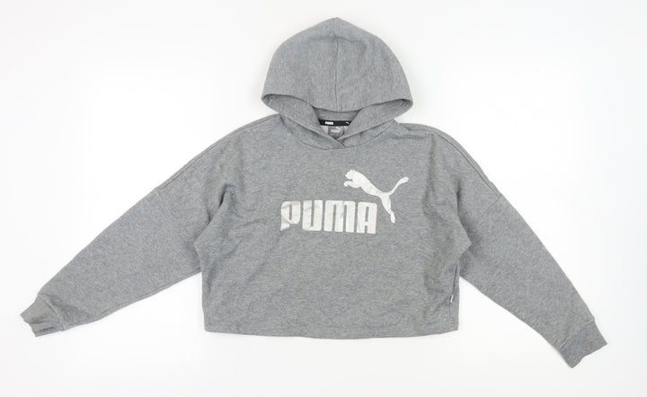 Puma Girls Grey Hoodie 11-12 Years Pullover Graphic Print