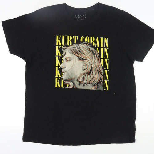 boohooMAN Black Graphic Kurt Cobain Men's T-Shirt L