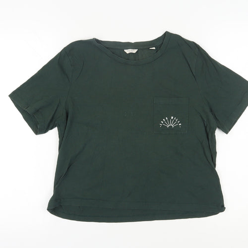 Jack Wills Womens Green T-Shirt, Size 10, Embroidered Crew Neck