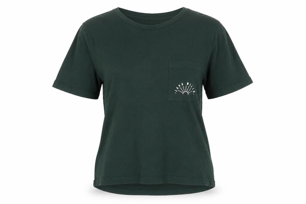 Jack Wills Womens Green T-Shirt, Size 10, Embroidered Crew Neck