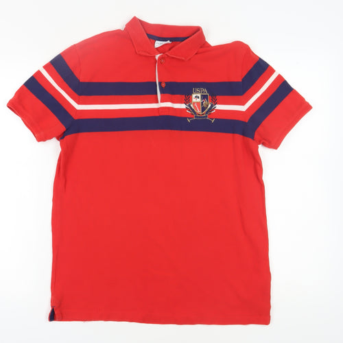 US Polo Assn Men's Red Striped Polo Shirt Size L
