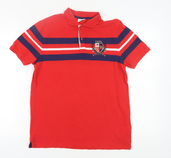 US Polo Assn Men's Red Striped Polo Shirt Size L