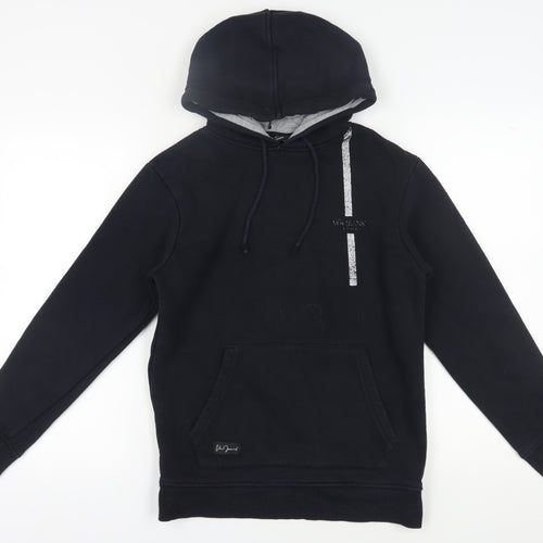 Voi Jeans Men's Black Pullover Hoodie, Size S, Logo Accent