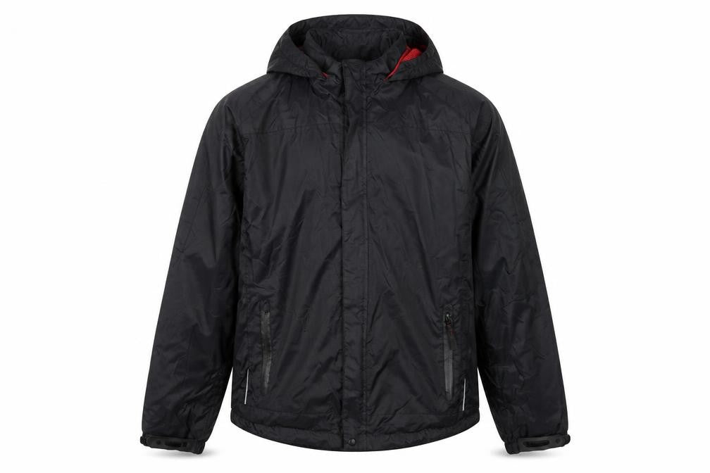 Front view of The Kit Men's Black XS Hooded Windbreaker Jacket