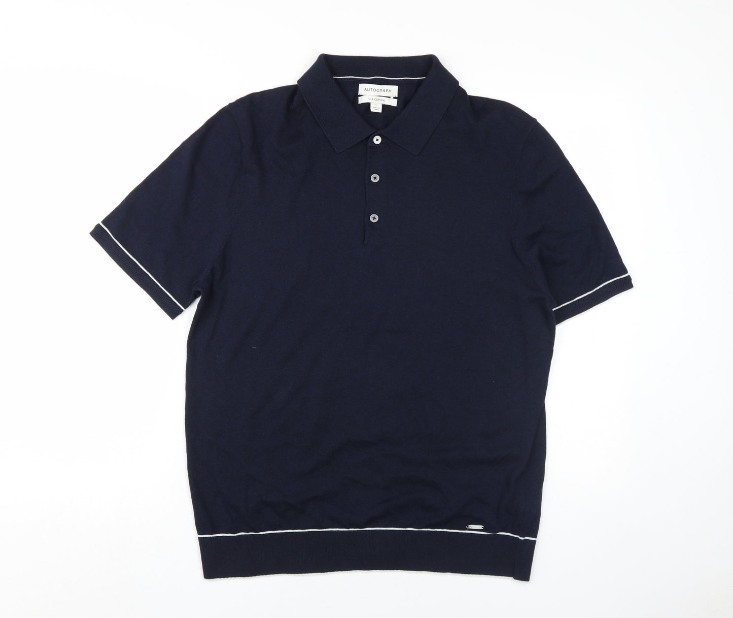 Marks and Spencer Men's Blue Polo Shirt L