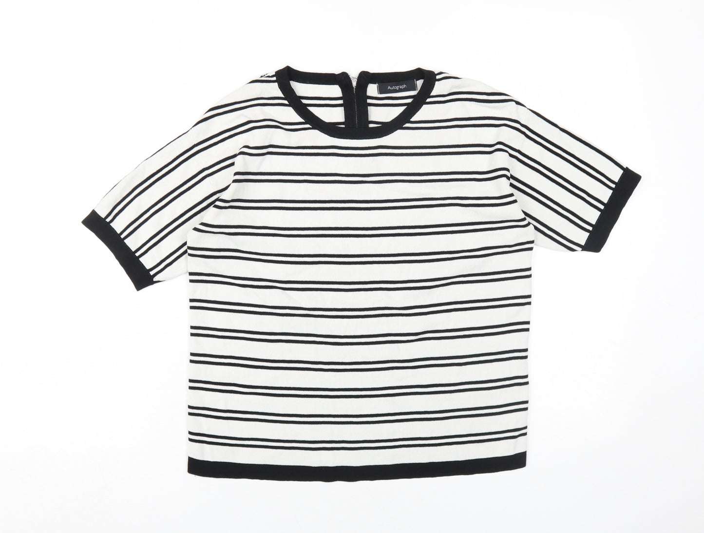 Marks & Spencer Black Striped Jersey T-Shirt, Size 8