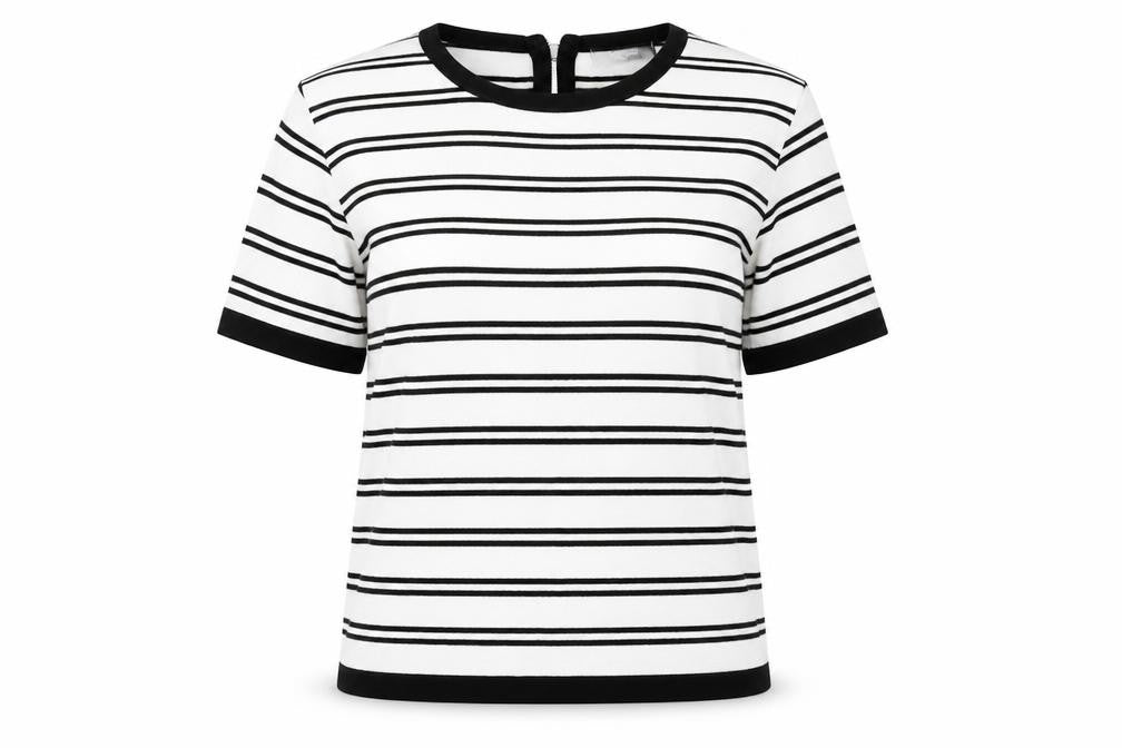 Front view of Marks & Spencer Black Striped Jersey T-Shirt, size 8