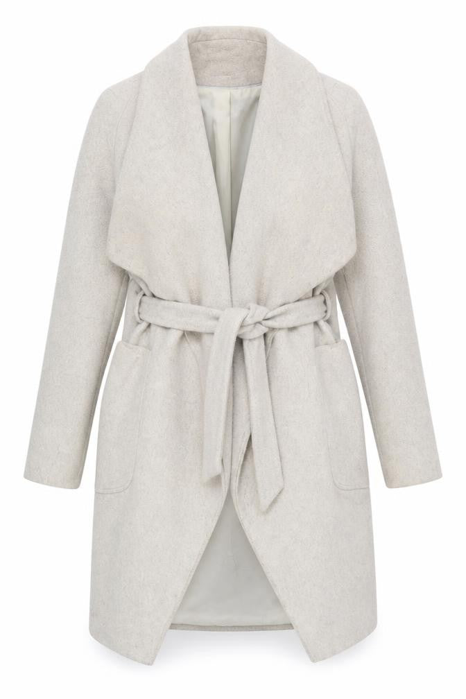 Front view of Dorothy Perkins Women's Beige Belted Overcoat, size 12
