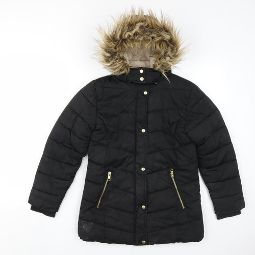 Next Teens Black Hooded Puffer Jacket, 11yrs, Winter Wear