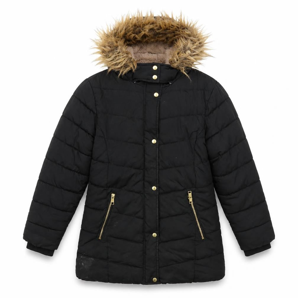 Front view of Next Teens Black Hooded Puffer Jacket, 11yrs, Winter Wear