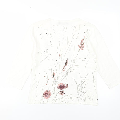 Whisper Women's White Floral Blouse M V-Neck