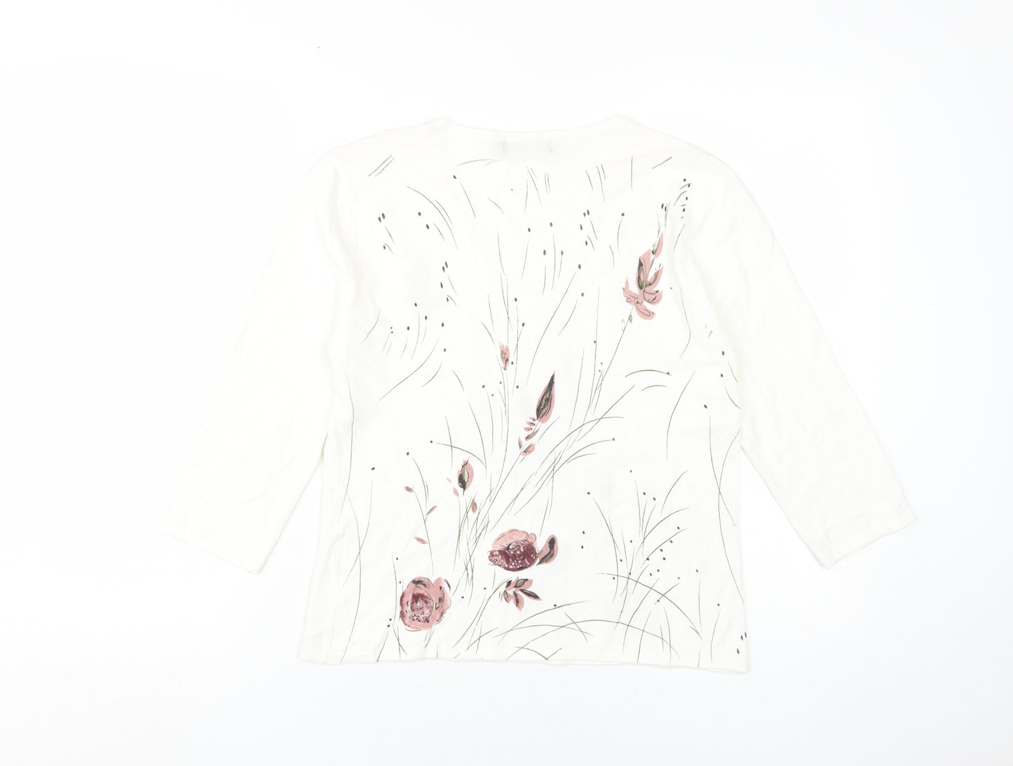Whisper Women's White Floral Blouse M V-Neck