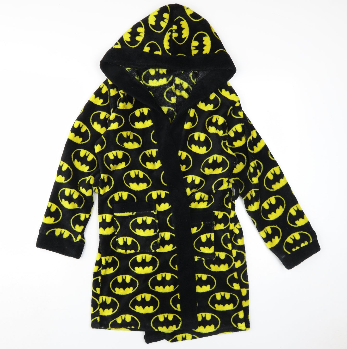 Batman Boys Black Fleece Hooded Robe Age 12-13 Graphic Print