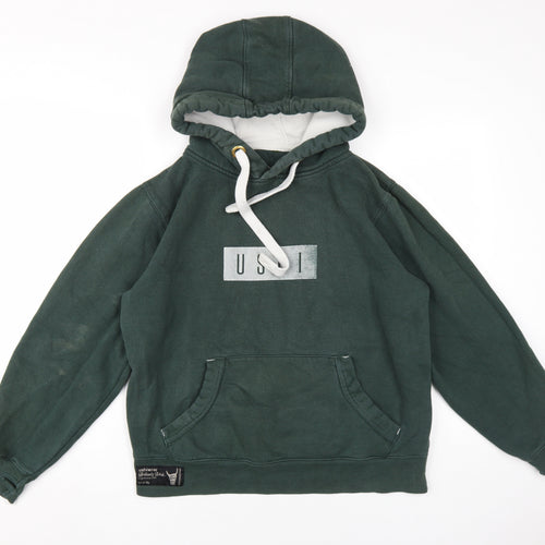 USHI Men's Green Pullover Hoodie, Logo, Size M, Hooded