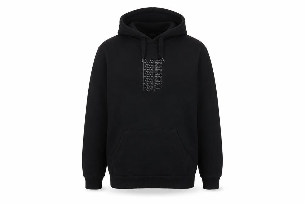 Front view of Myprotein Men's Black Hoodie, size S, Logo Accent, Fleece Pullover