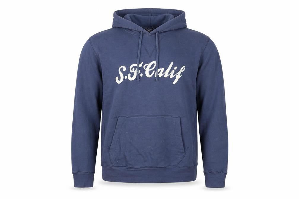 Front view of Ocean Drive Men's Blue Hoodie L Pullover with Logo