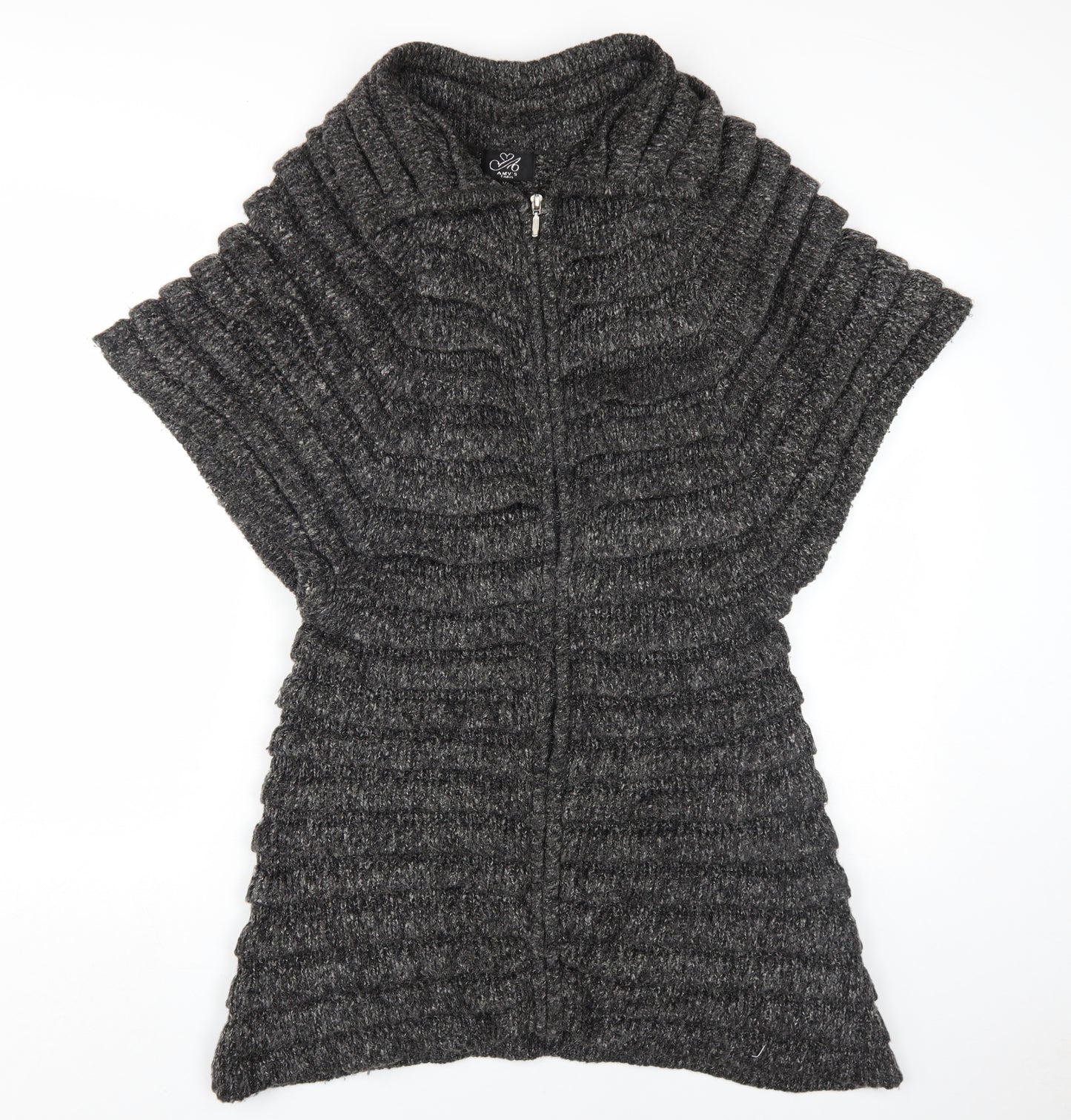 Amy's Page Women's Black Cape Jumper M Zip Knit