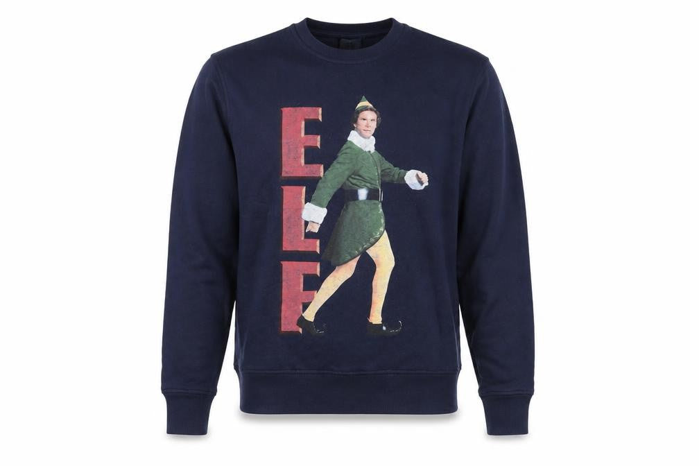 Front view of Elf Men's Blue Pullover Graphic Sweatshirt L