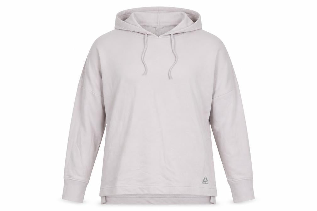 Front view of Reebok Women’s Ivory Pullover Hoodie - Small, Hooded & Lightweight