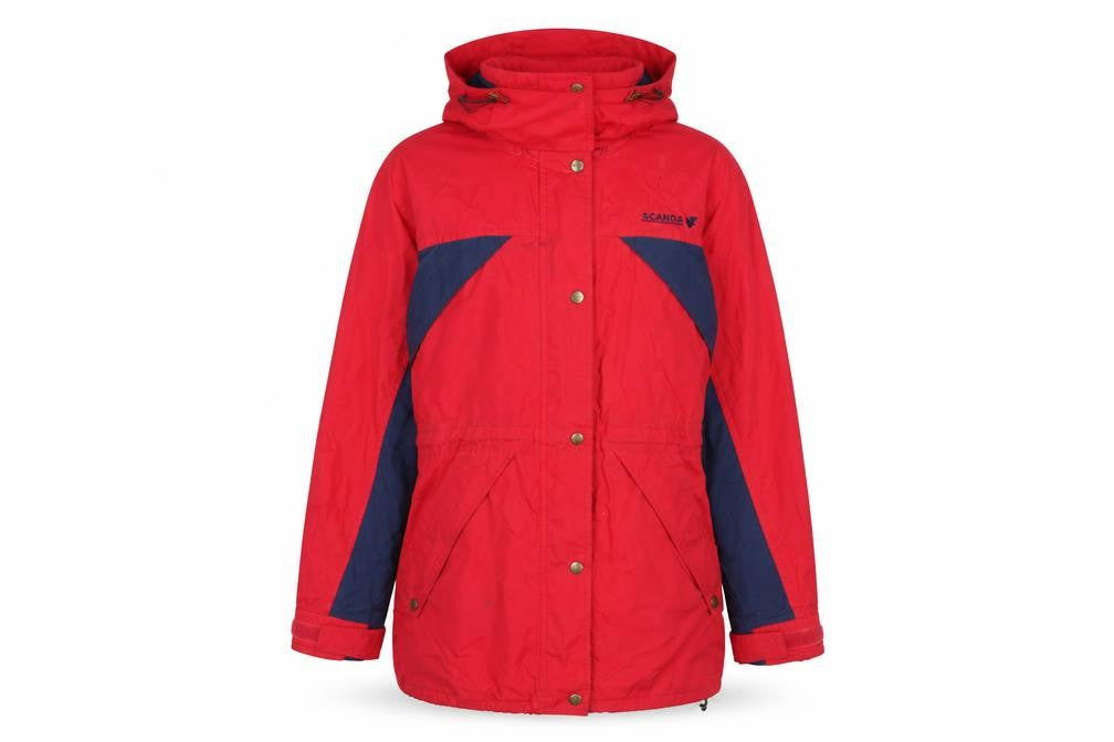 Front view of SCANDA Women's Red Parka Jacket, size 10/12