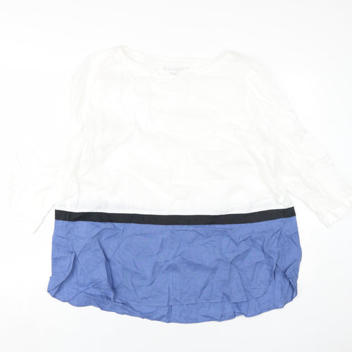 J.Jill Women's Linen Blouse in White/Blue, Size L, Casual Wear