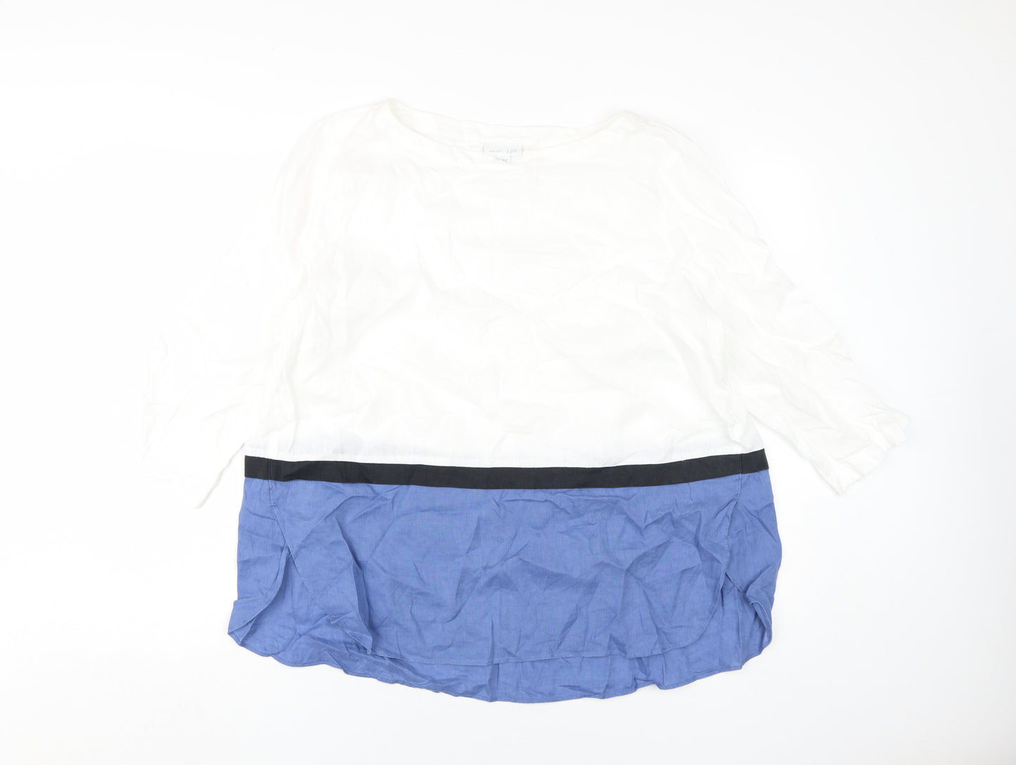 J.Jill Women's Linen Blouse in White/Blue, Size L, Casual Wear