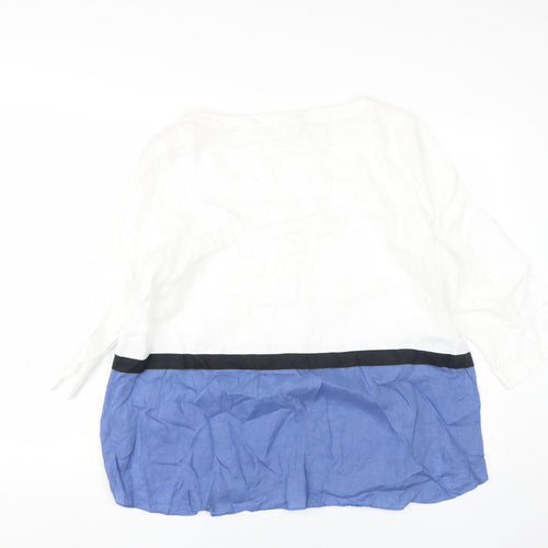 J.Jill Women's Linen Blouse in White/Blue, Size L, Casual Wear