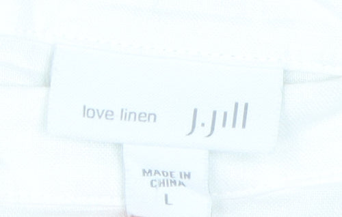 J.Jill Women's Linen Blouse in White/Blue, Size L, Casual Wear