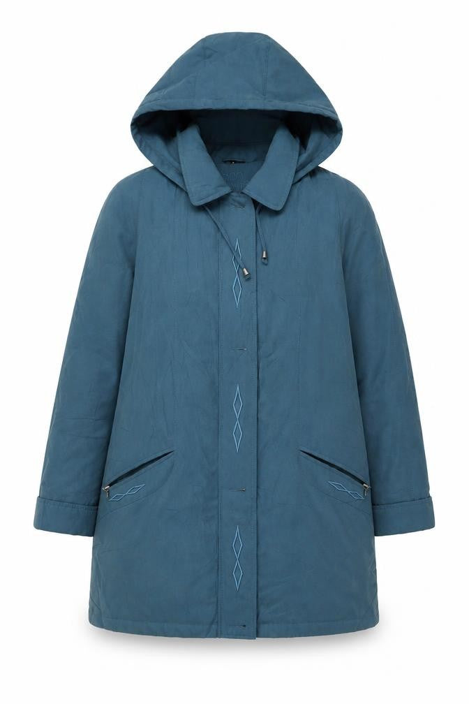 Front view of Bonmarché Women's Blue Hooded Mid-Length Coat M