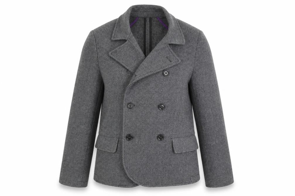 Front view of Without Prejudice Women's Grey Pea Coat, size M, Classic