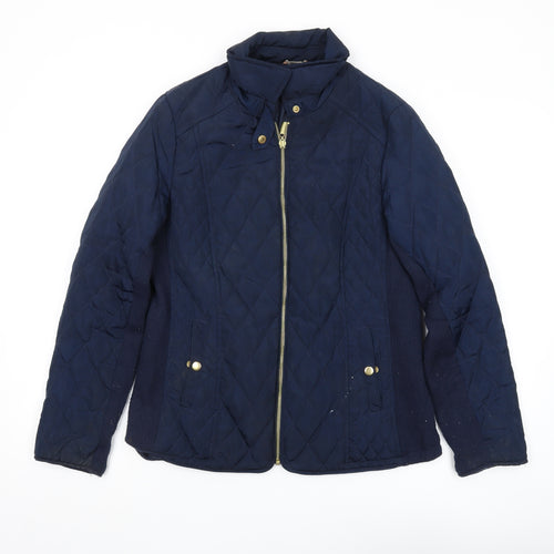 Avenue Women’s Blue Quilted Jacket, Size 12, Full Zip Casual