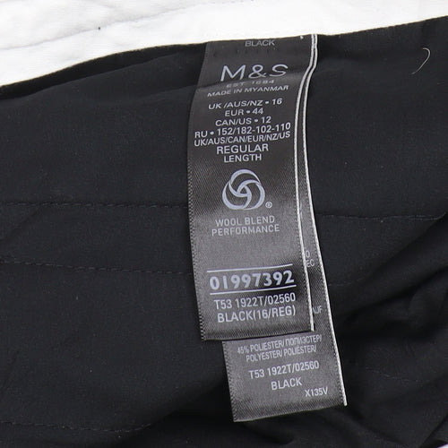 M&S Women's Black Wool Blend Trousers, Size 16