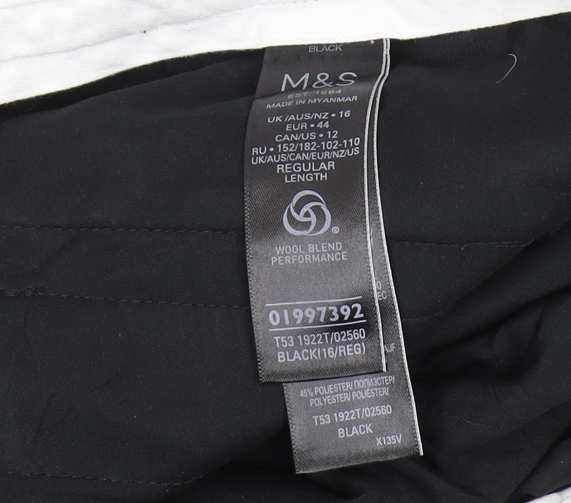 M&S Women's Black Wool Blend Trousers, Size 16