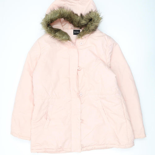 B. YOU Women's Pink Parka Coat, Size 14, Hooded Winter Style