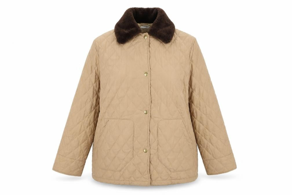 Front view of Drizzler Women’s Beige Quilted Jacket, size UK 14