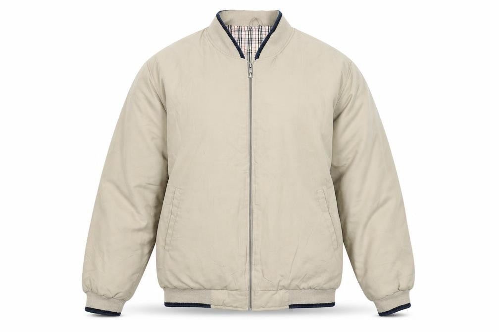 Front view of Cheems Beige Bomber Jacket, Men's L, Casual Zip