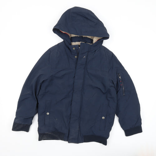FatFace Boys Blue Bomber Jacket, 10-11 Years, Hooded Winter Coat
