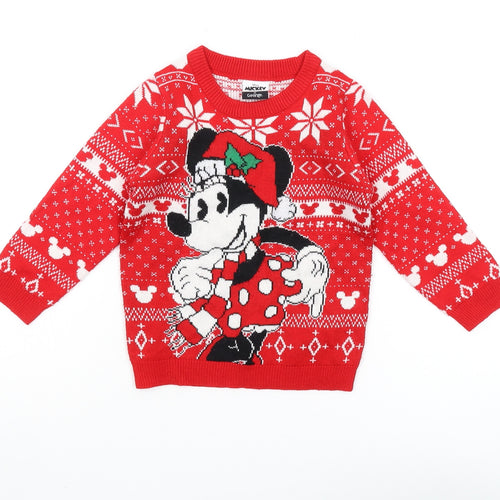 Disney Boys Red Minnie Mouse Christmas Pullover Jumper 2-3 Years